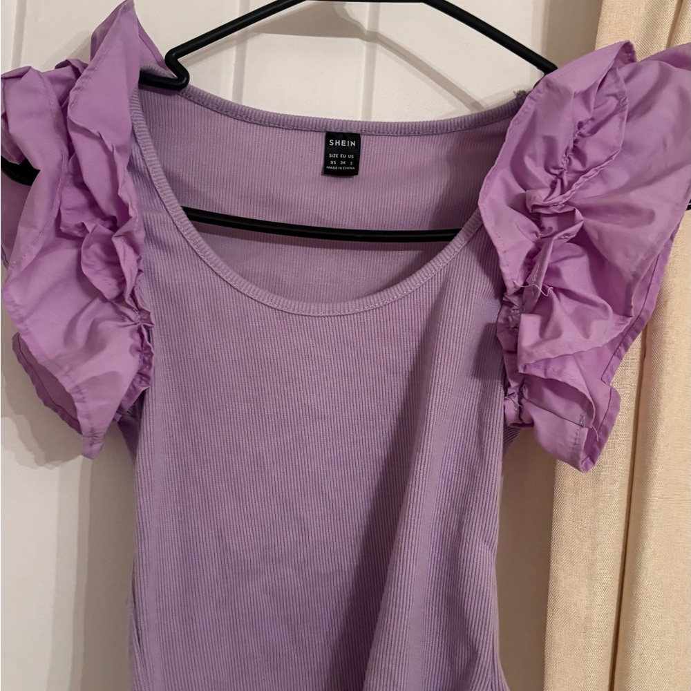 SHEIN Lilac Ruffle Sleeve Blouse